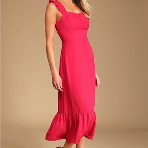 Lulu's Vibrant Pink Ruffled Midi Dress